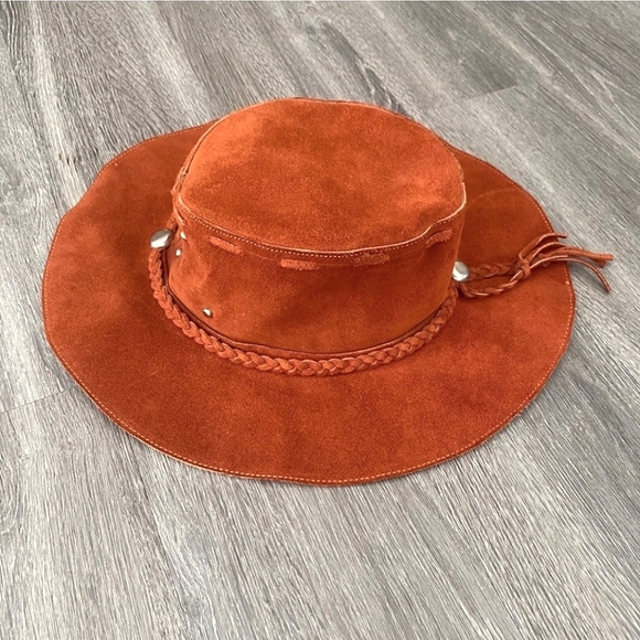 Vintage Suede Leather Boho Tassel Accent Floppy Hat